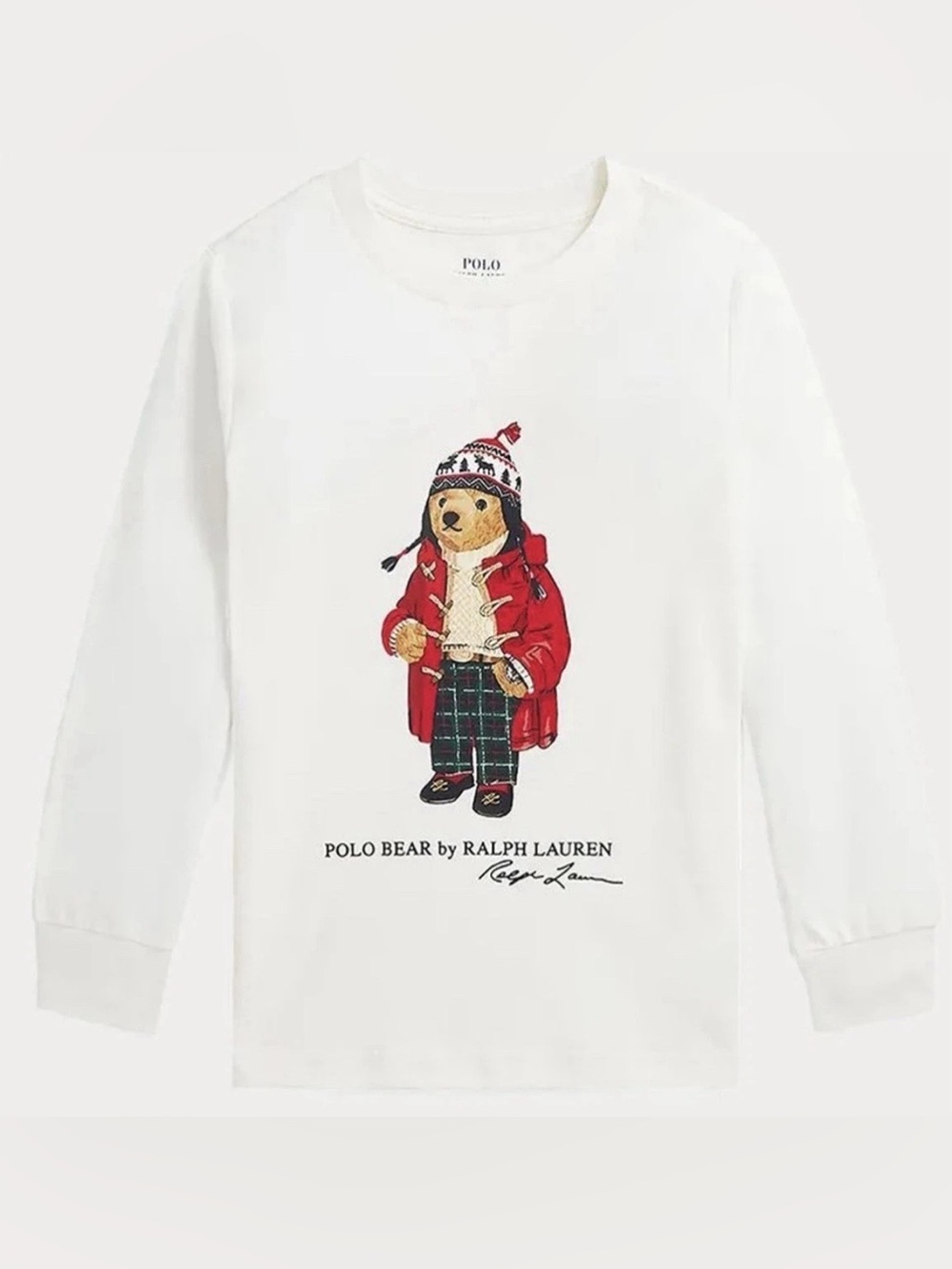 Polo by Ralph Lauren White Long-Sleeve Tee with Red Polo Bear Graphic Size 5”